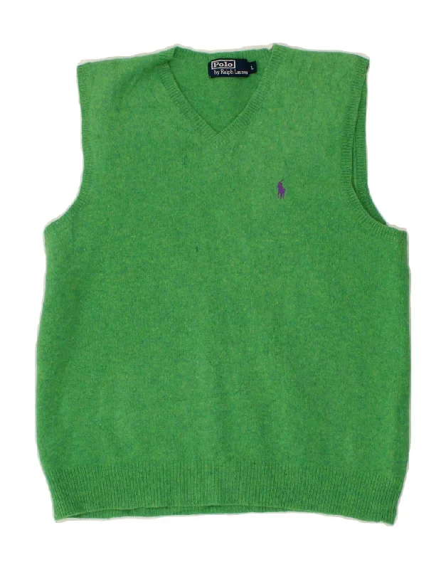 POLO RALPH LAUREN Womens Vest Tank Top UK 14 Large Green Wool sequin tank top