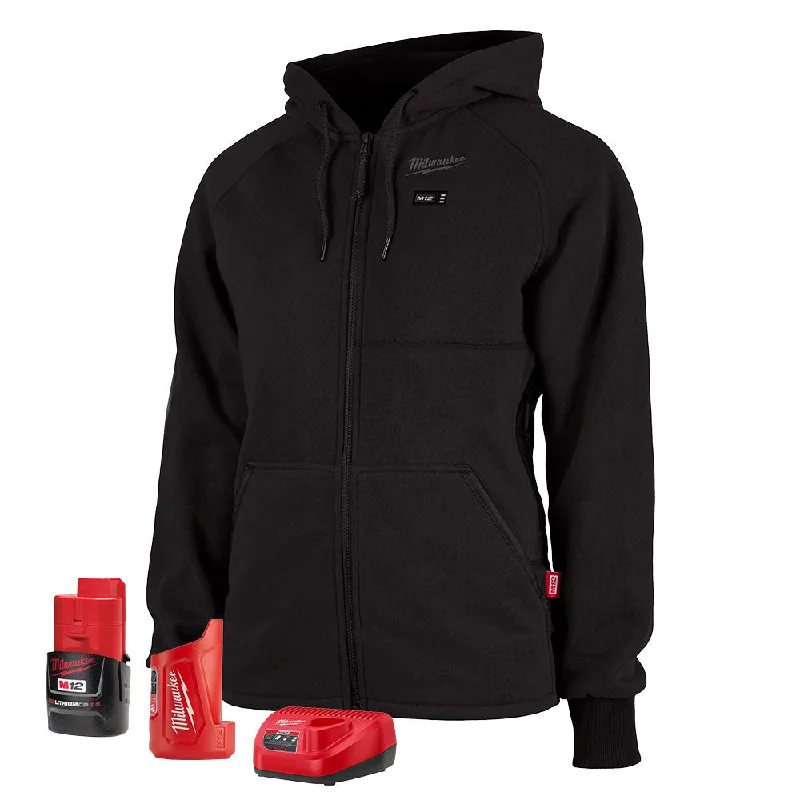 Milwaukee 336B-21 M12 Women's Heated Hoodie Kit Black Hoodie with Exposed Zipper Edgy Industrial