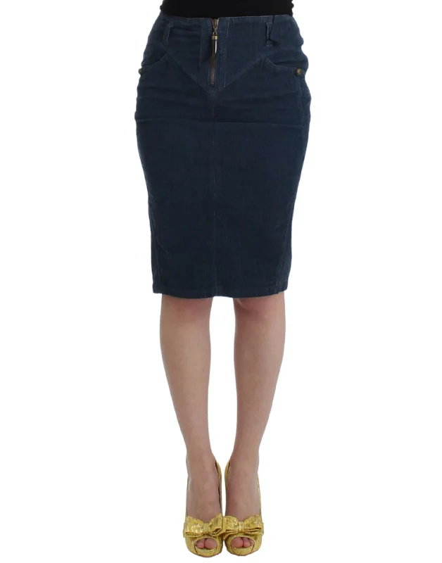 Elegant Blue Pencil Skirt satin skirt smooth