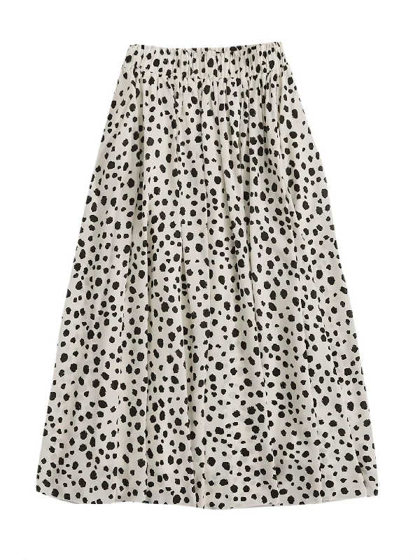 Spotted Print High Waist Mid Length Elegant Loose Vintage Spring Summer Skirts cashmere skirt fine