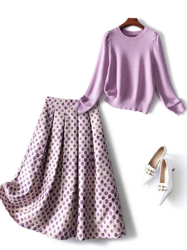 Dotted Pleated Skirt Outfit Set silk skirt sleek