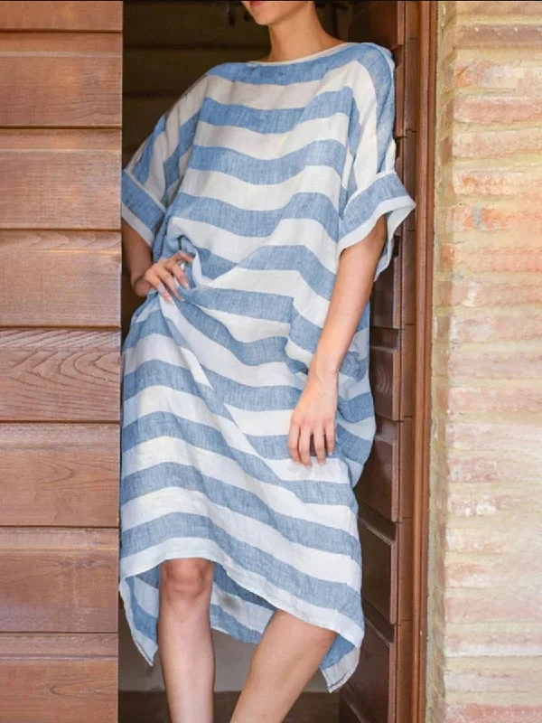 Casual Striped 3/4 Sleeve Long Dress Tunics Gym athletic