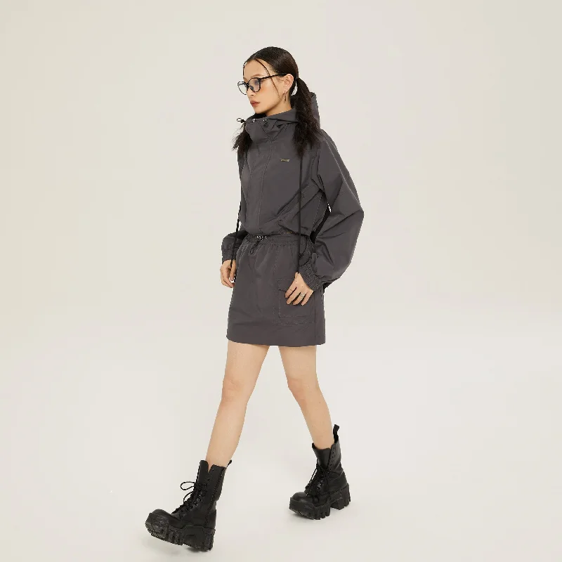RTK (W) No. 3177 GRAY CROP WINDBREAKER JK & SHORT SKIRT flowy skirt hem