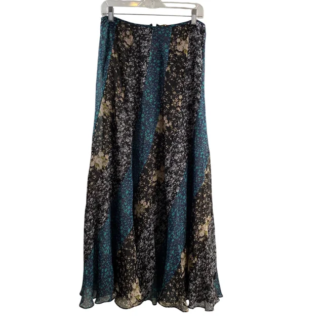 FREE PEOPLE Size 10 Navy/Green Floral Midi Polyester Blend SKIRT denim skirt fashionable