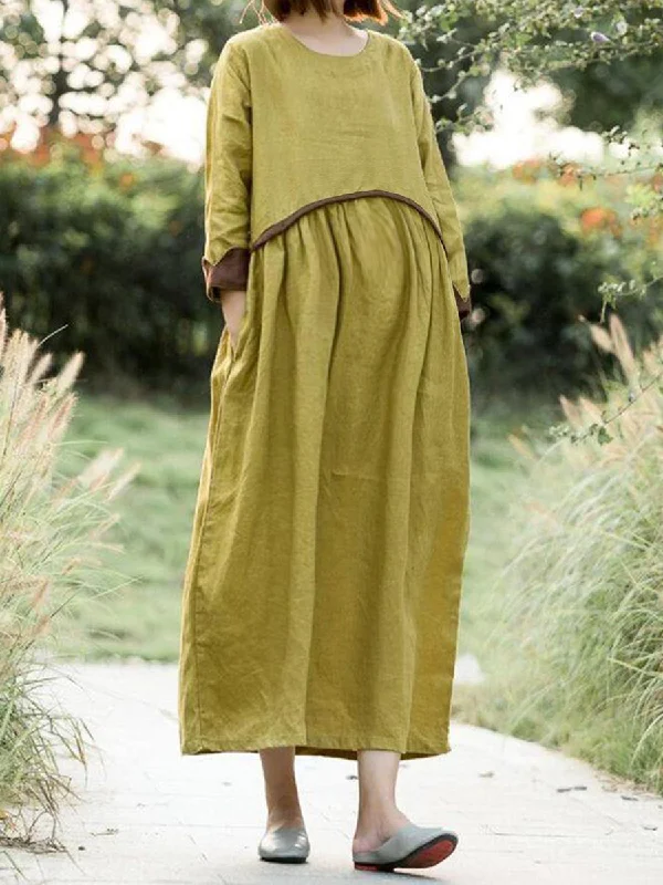 Loose Casual Round Neck Cotton and Linen Solid Color Pregnant Women Dress Tunics Bridal satin Loose Casual Round Neck Cotton and Linen Solid Color Pregnant Women Dress Tunics Bridal satin