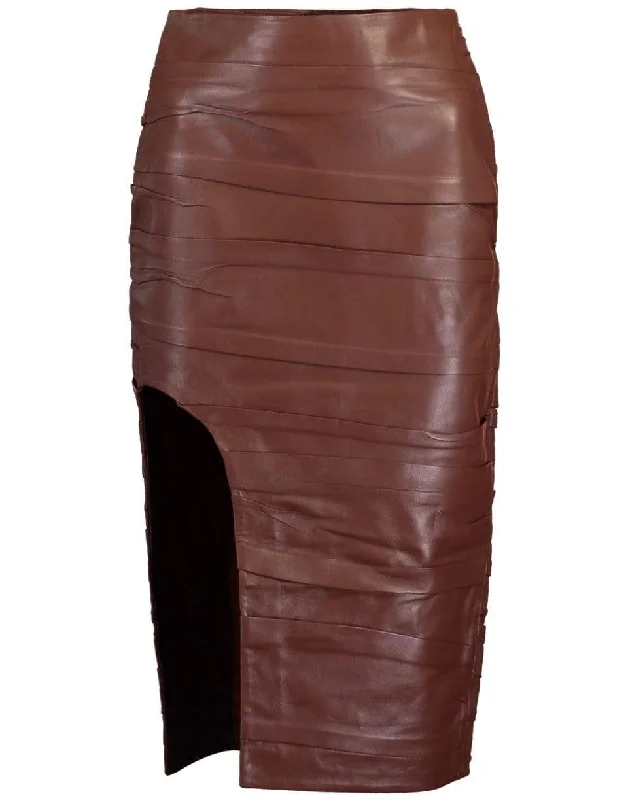 Rouched Midi Leather Skirt cashmere skirt soft