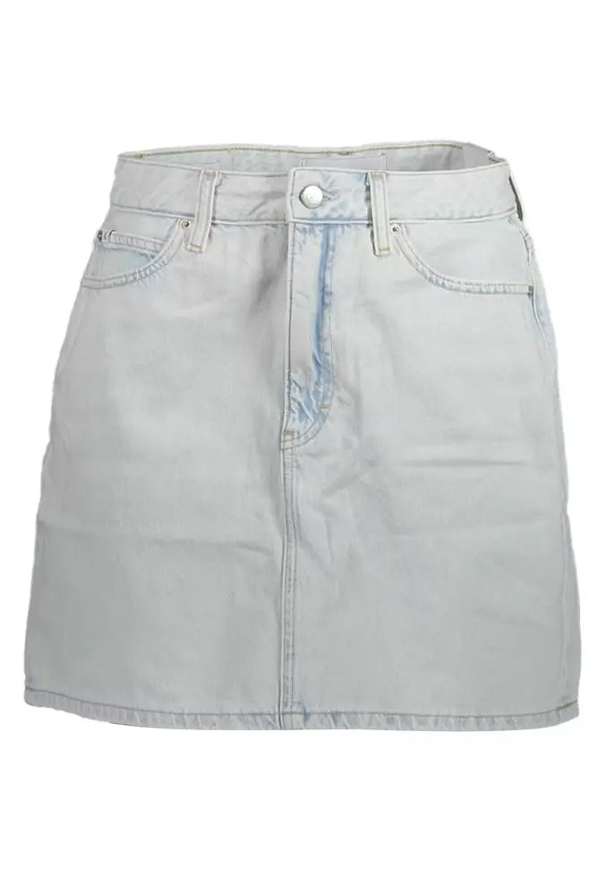 Light Blue Cotton Women Skirt button skirt front