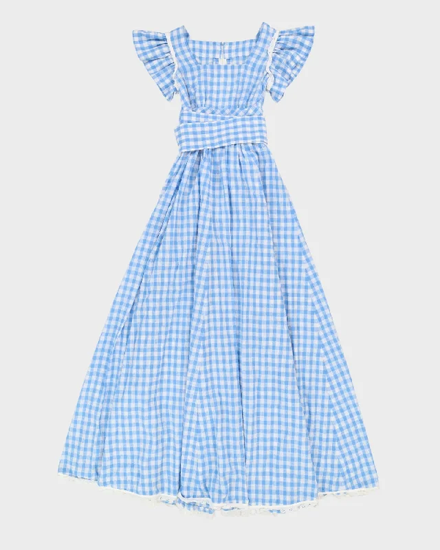 Vintage 1980s Blue Gingham Prairie Dress - XS Tunics Floral girly