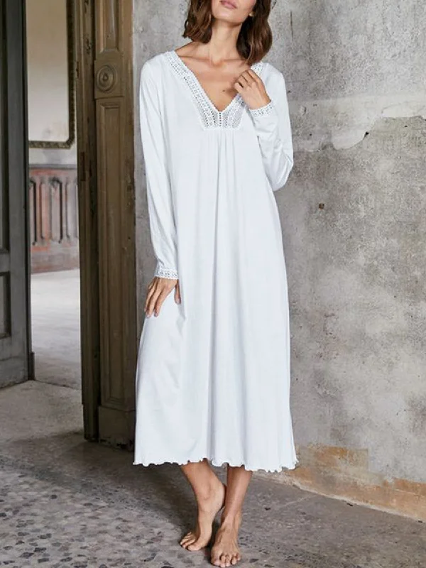 Beach Loose Long-Sleeved V-Neck Casual Dress Tunics Review highly