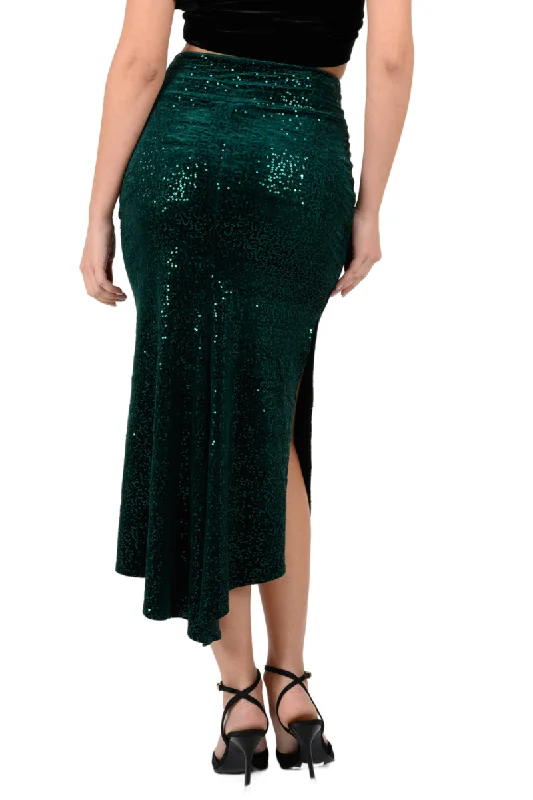 Sequin Velvet Tango Skirt With Side Slit patchwork skirt art