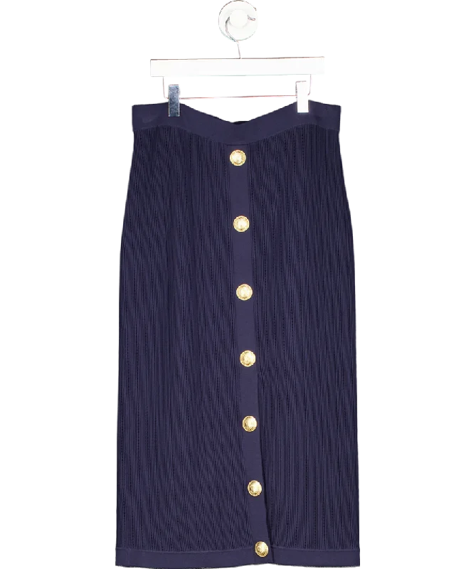 lagence Blue Melania Pointelle Knit Midi Skirt In Midnight/gold UK S cotton skirt soft