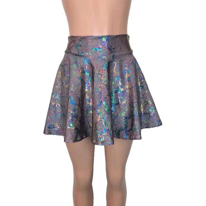 SALE - LARGE ONLY - Skater Skirt - Mauve Snakeskin Holographic patchwork skirt art