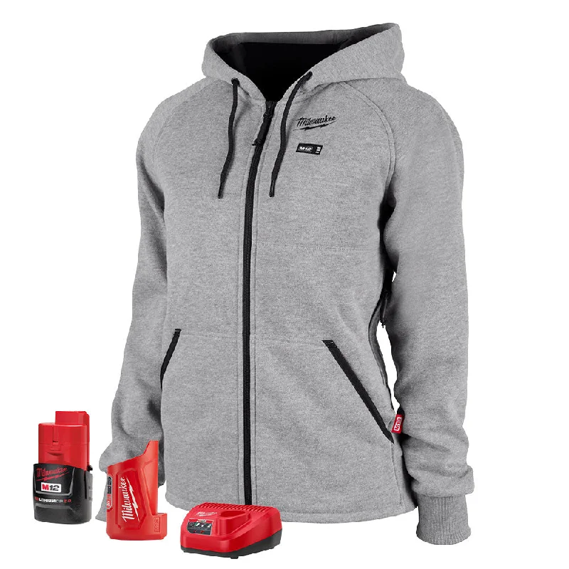 Milwaukee 336G-21 M12 Women's Heated Hoodie Kit Gray Hoodie with Mock Neck Collared Structured