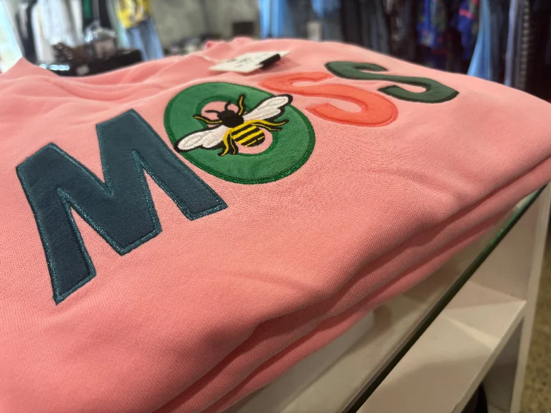 MOSS BEE STRIPE SWEATSHIRT PINK Hoodie with Velcro Closure Adjustable Secure