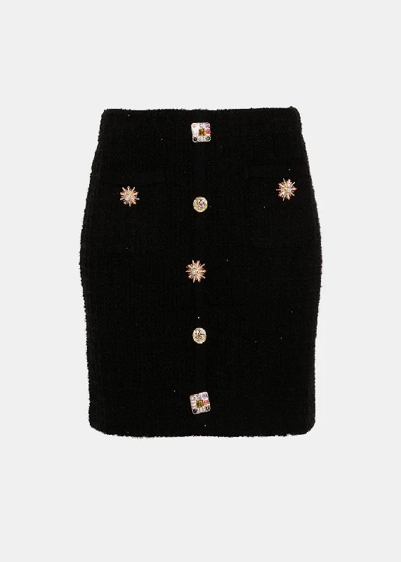 Black Jewel Button Mini Skirt belted skirt waist