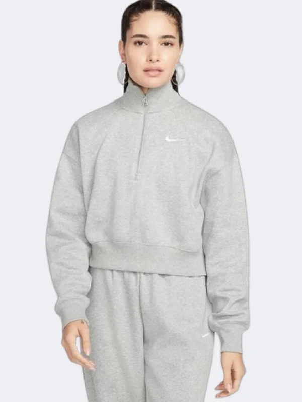 Nike Sportswear Phoenix Fleece Women Lifestyle Sweatshirt Dark Grey/Sail Hoodie with Hem Applique Textured Unique Nike Sportswear Phoenix Fleece Women Lifestyle Sweatshirt Dark Grey/Sail Hoodie with Hem Applique Textured Unique