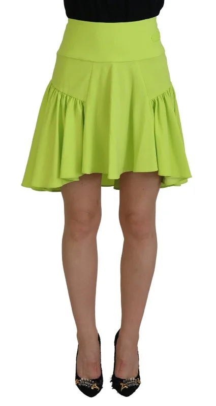 Green High Waist A-line Pleated Mini Women Skirt ruffled skirt detail