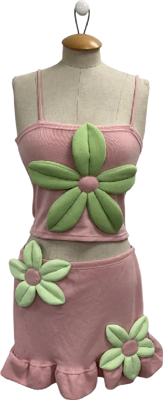 Tyler McGillivary Pink Daisy Skirt And Top UK M tiered skirt playful