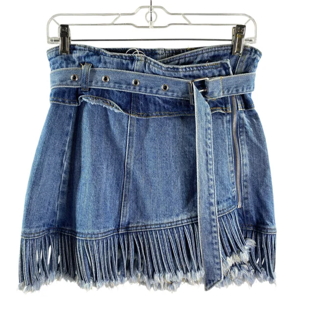 WILD HONEY Size SMALL Light Blue Fringed Mini Denim NWT SKIRT leather skirt refined