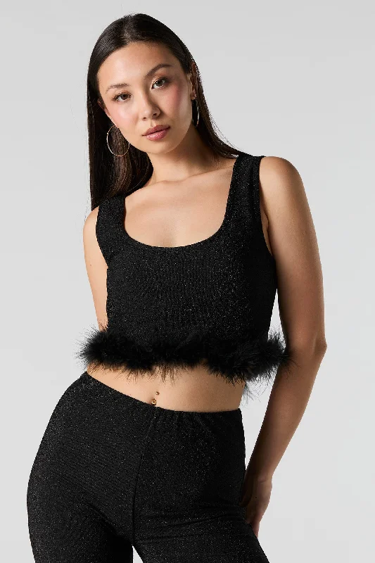 Sparkle Faux Fur Trim Tank tie dye tank