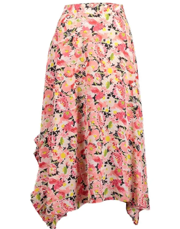 Ashlyn Floral Silk Print Skirt denim skirt casual