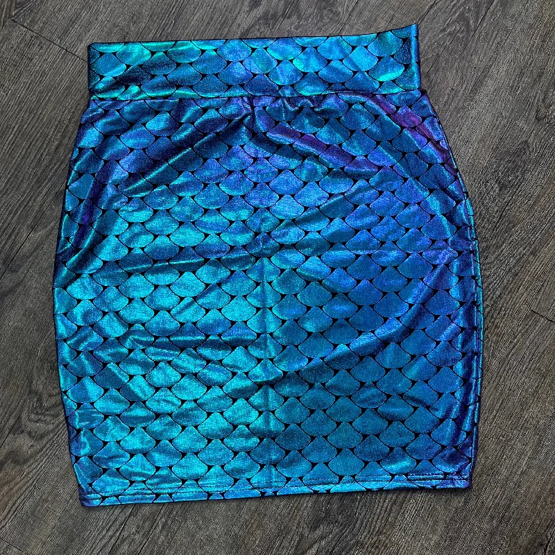 SALE - Pencil Skirt - Holographic Mermaid denim skirt classic