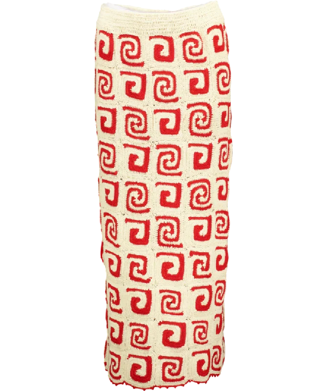 Rhode Resort Cream Ana Skirt Red Swirl Crochet UK S ribbed skirt waist