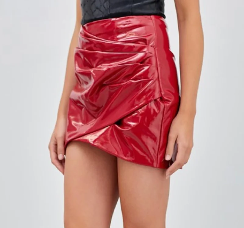 Liquid leather skirt with ruched front cashmere skirt fine