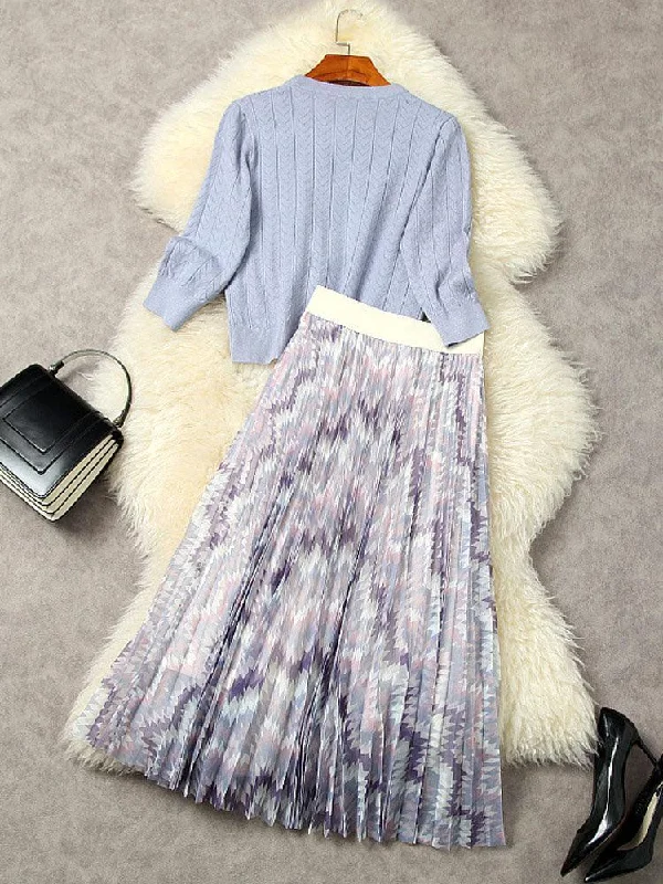 Pleated Skirt Outfit Set  - Sweat Top denim skirt stylish