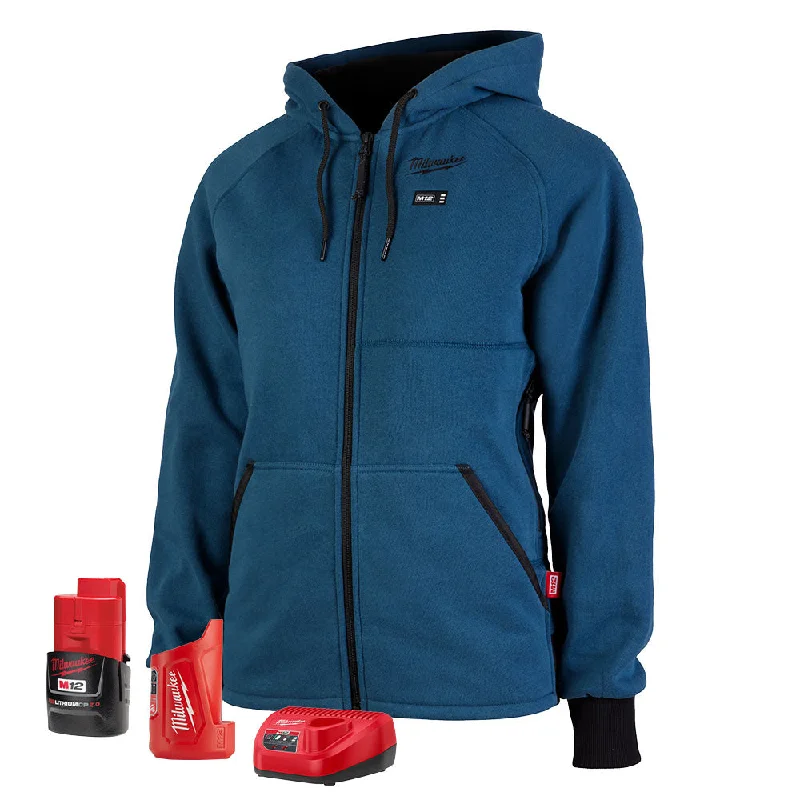 Milwaukee 336BL-21 M12 Women's Heated Hoodie Kit Blue Hoodie with Hidden Zipper Minimalist Clean