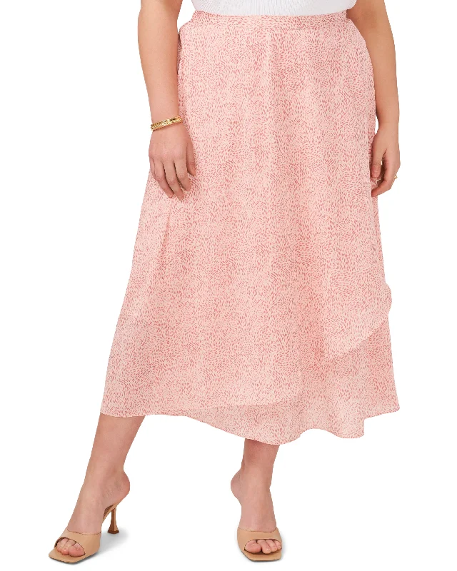 Plus-Size Swirling-Dot-Print Crossover Midi Skirt lace skirt intricate