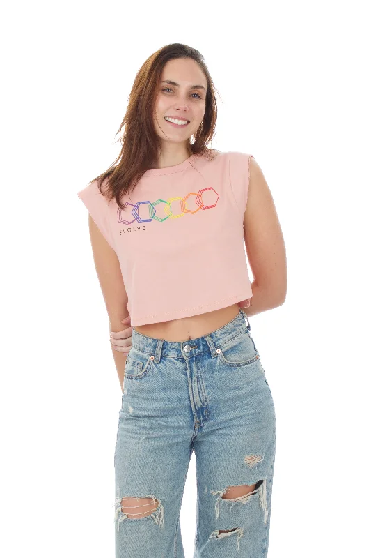 Women's Cropped Tank - Geo Rainbow - Rose sheer tank top