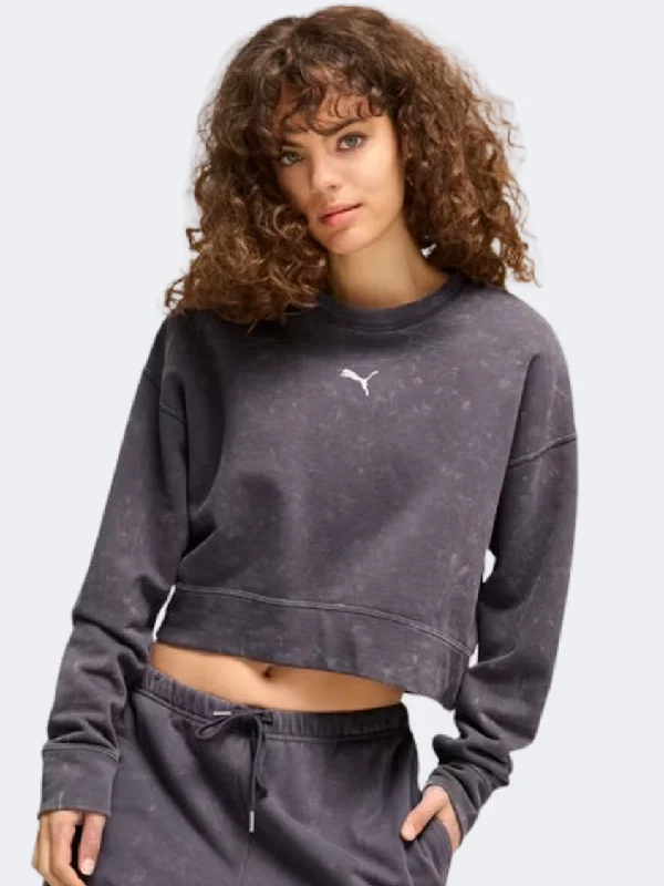 Puma Dare To Gym 2K Relaxed Women Lifestyle Sweatshirt Galactic Grey Hoodie with Hem Patch Decorative Personalized Puma Dare To Gym 2K Relaxed Women Lifestyle Sweatshirt Galactic Grey Hoodie with Hem Patch Decorative Personalized