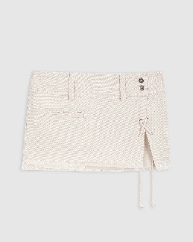 MILOS DENIM MINI SKIRT IN OFF-WHITE velvet skirt sumptuous
