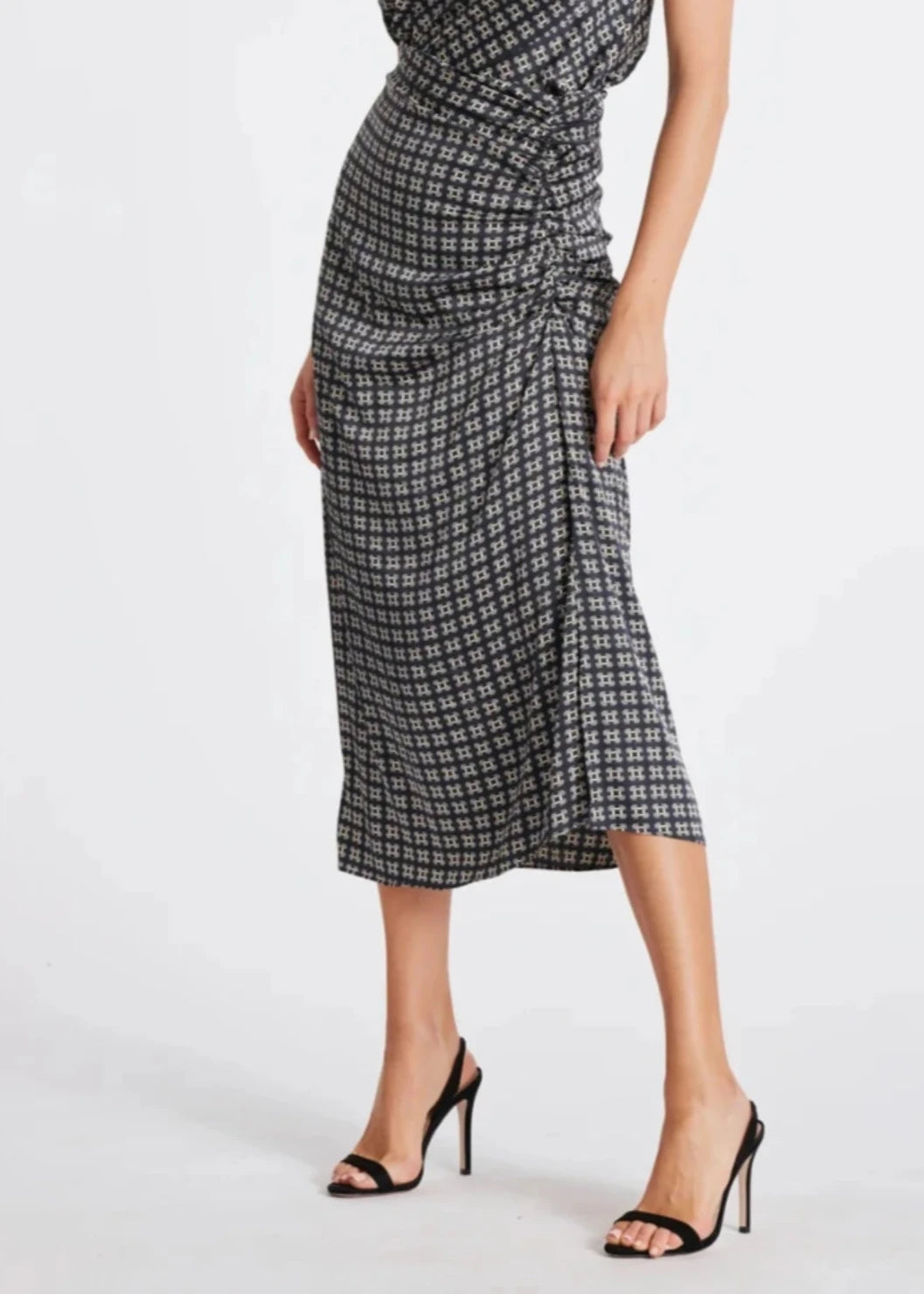 geo print asymmetrical midi skirt linen skirt natural