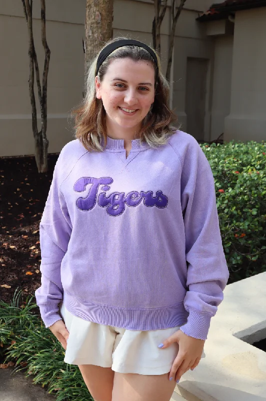 LSU Tigers Women's Sweatshirt Willow Wash Hoodie with Back Slit Movement Comfort