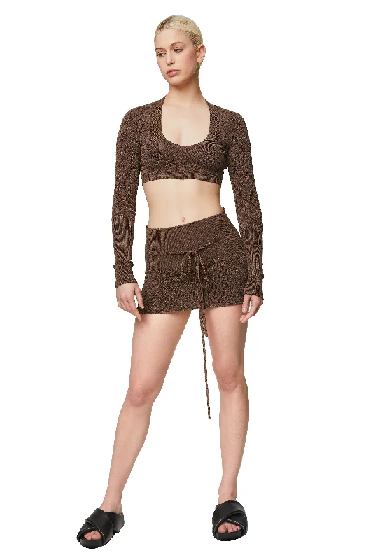 CALI KNITTED SKIRT (BROWN GLITTER) velvet skirt luxury