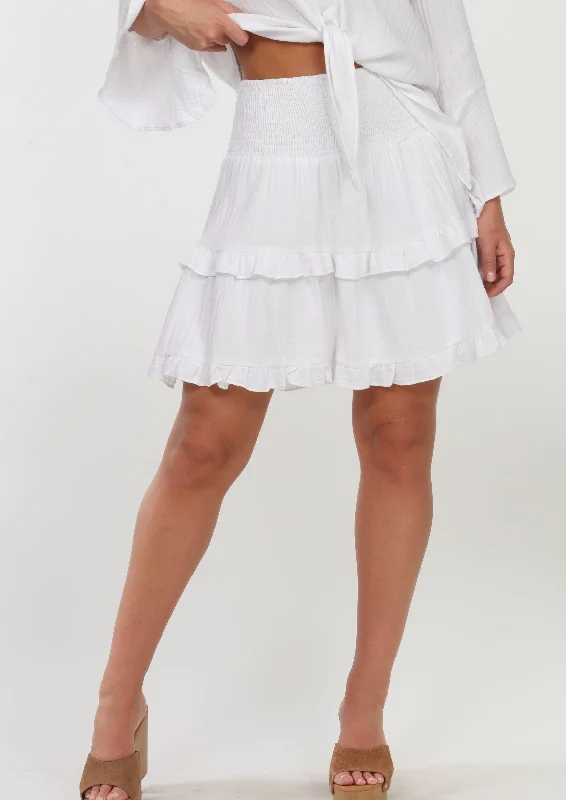smocked tiered gauze skirt linen skirt relaxed