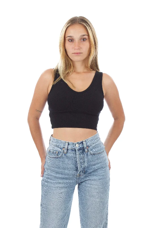Women's Ribbed Tank - Black cutout tank top