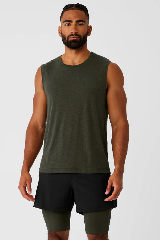 The Triumph Muscle Tank - Stealth Green cold shoulder tank