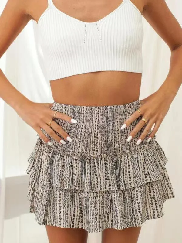 Women's Fashion Ruffled Floral Pleated Skirt cashmere skirt soft