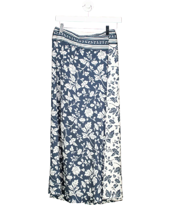 Ba&sh Blue Two Tone Floral Midi Skirt UK 6 lace skirt romantic