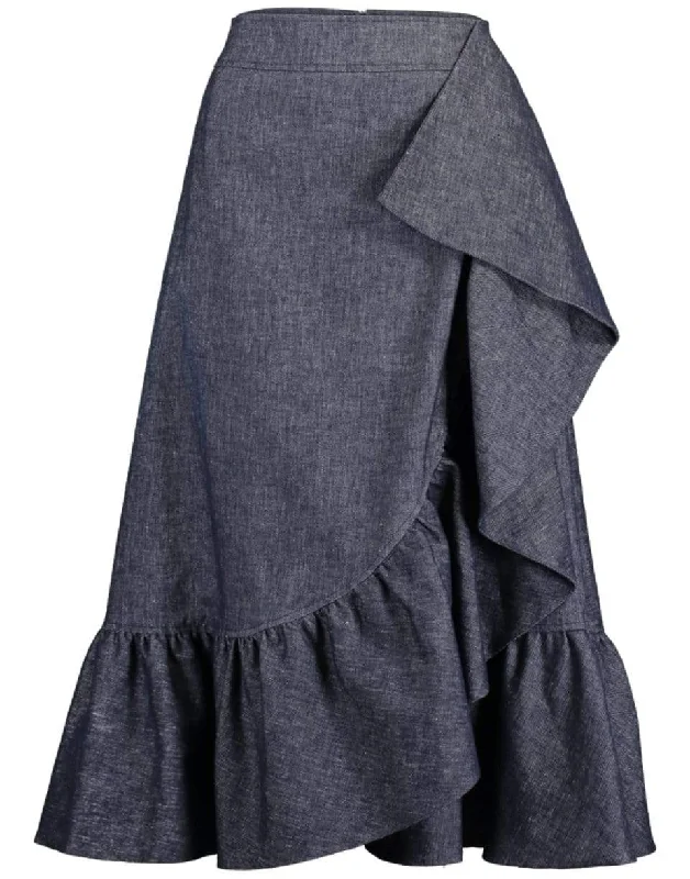 Ruffled Denim Midi Skirt velvet skirt luxury