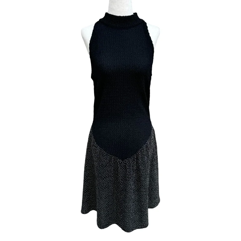 Next Time Vintage Y2K Womens Black Sleeveless Patterned A Line Drop Waist Dress Crew Neckline Casual