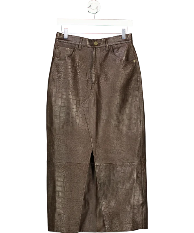 FRAME Brown The Midaxi Leather Skirt W27 asymmetrical skirt cut