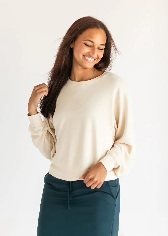 Calla Soft Knit Crewneck Sweatshirt - FINAL SALE Hoodie with Hem Drawcord Adjustable Customizable