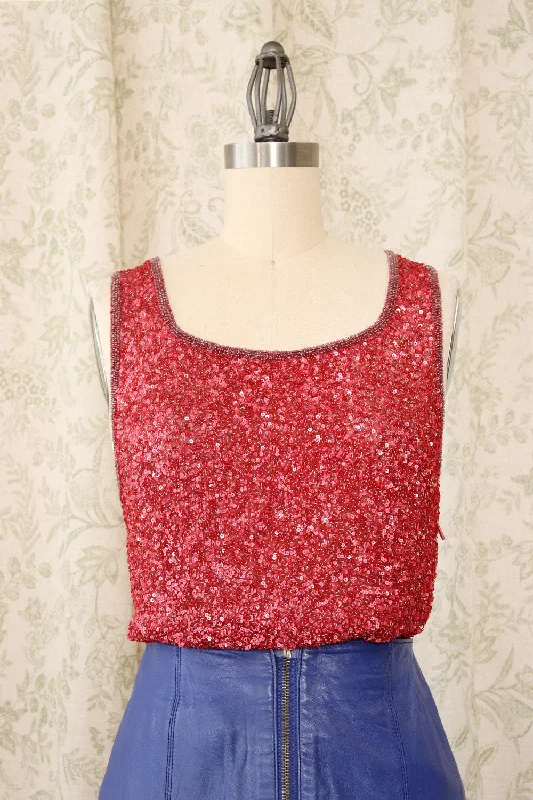 Ruby Sequined Silk Tank M spandex blend tank