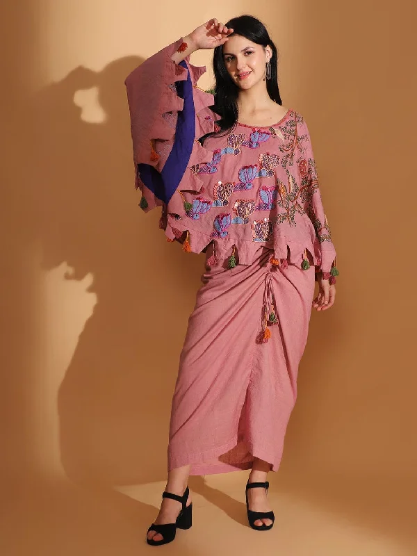 Blush Pink Gond Artwork Top & Skirt floral skirt print