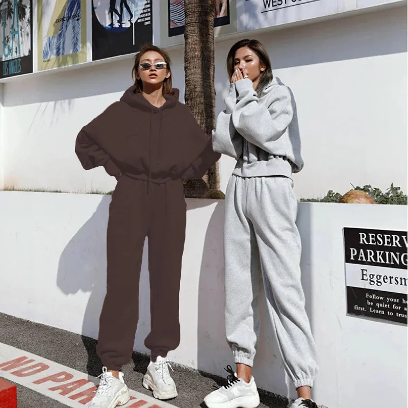 Ladies Solid Color Top and Pant Hoodie Daily Set 9261 Hoodie with Hem Embroidery Detailed Premium Ladies Solid Color Top and Pant Hoodie Daily Set 9261 Hoodie with Hem Embroidery Detailed Premium