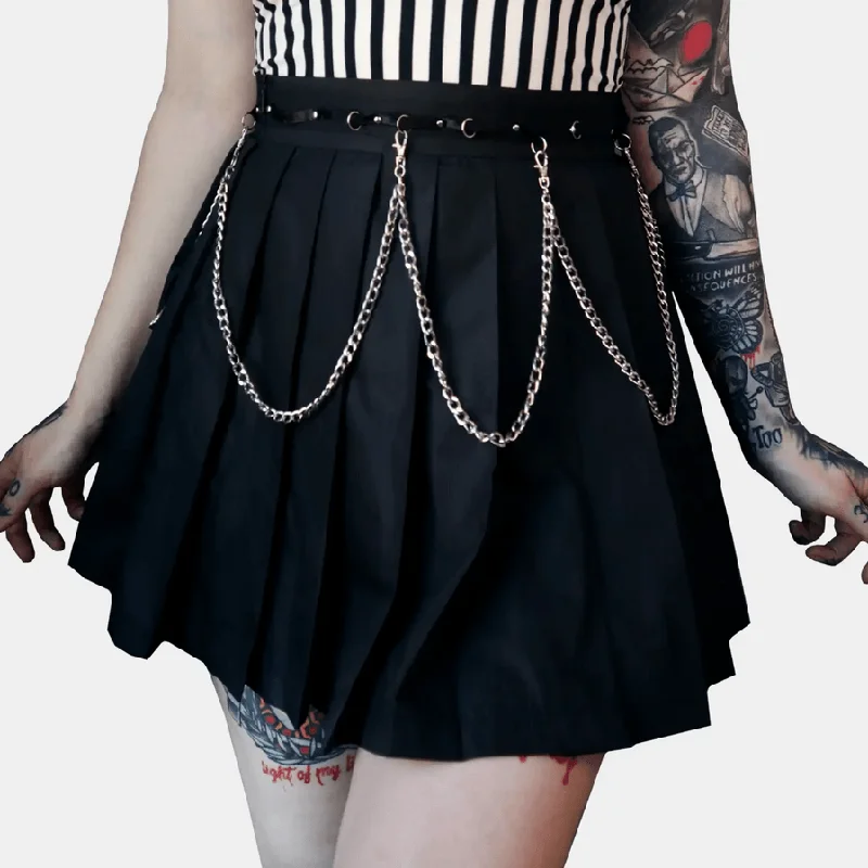 Chained Mini Pleated Skirt denim skirt fashionable